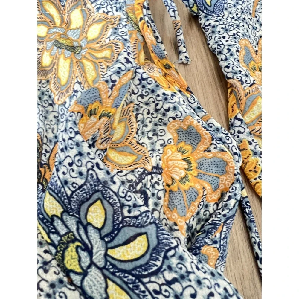 Free People Teegan Mini Dress Medium Blue Yellow‎ Floral Boho Flowy